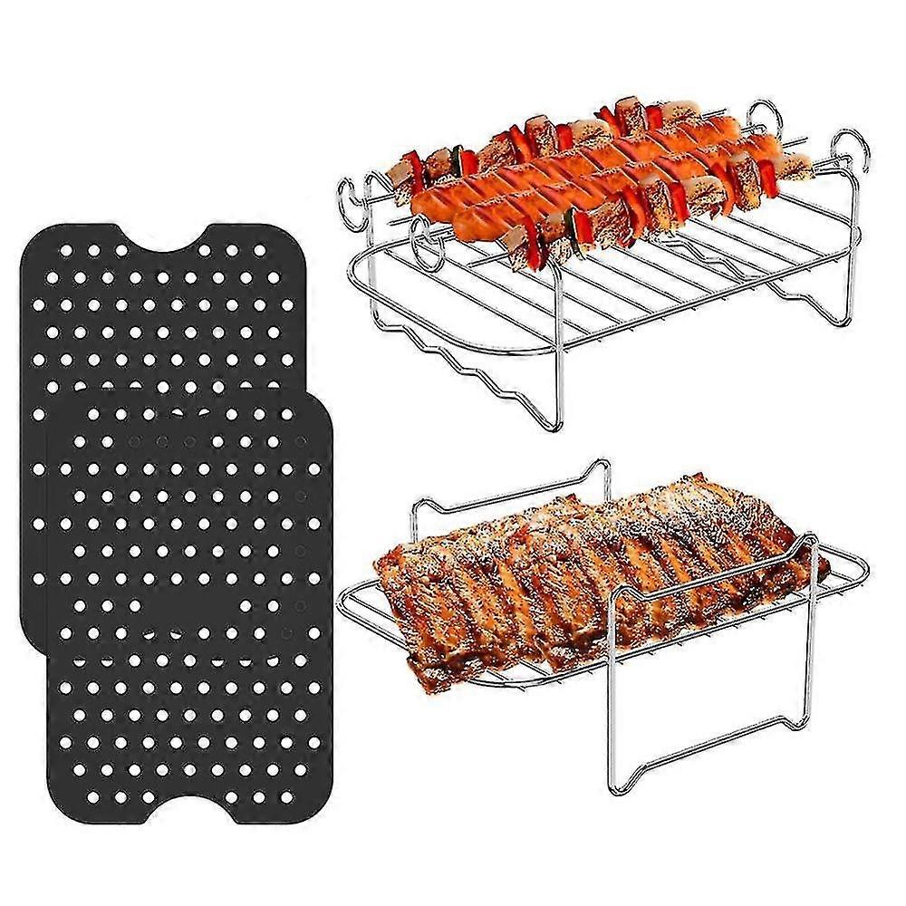 Rack, Double Layer Rack, Multi-purpose , Stainless Steel Grilling Rack With 4 Skewers