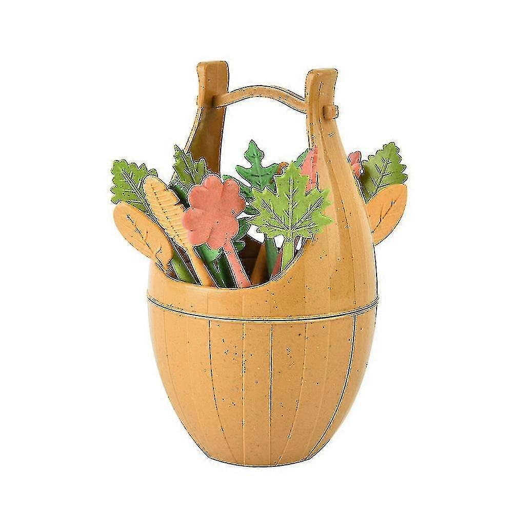 Wooden Barrel Leaves Fruit Fork Wheat Stalk Set Fruit Fork Creative Decoration