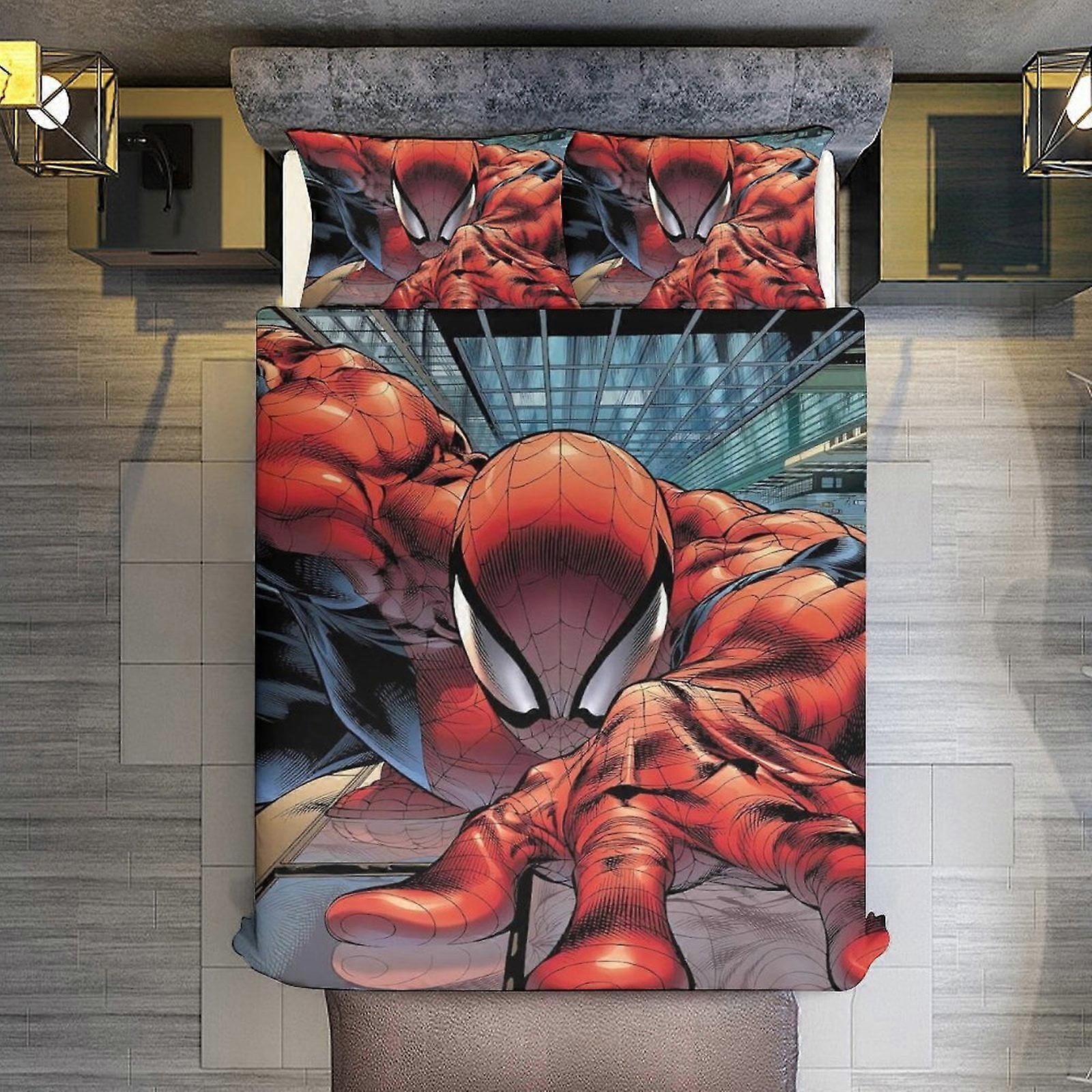 v810  Bed Sheets Bedding Spider-Man Crawler 3 Piece Sets Full/Queen Size - Reversible Microfiber Quilts with 2 Shams Soft Lightweight Bedspread Coverl