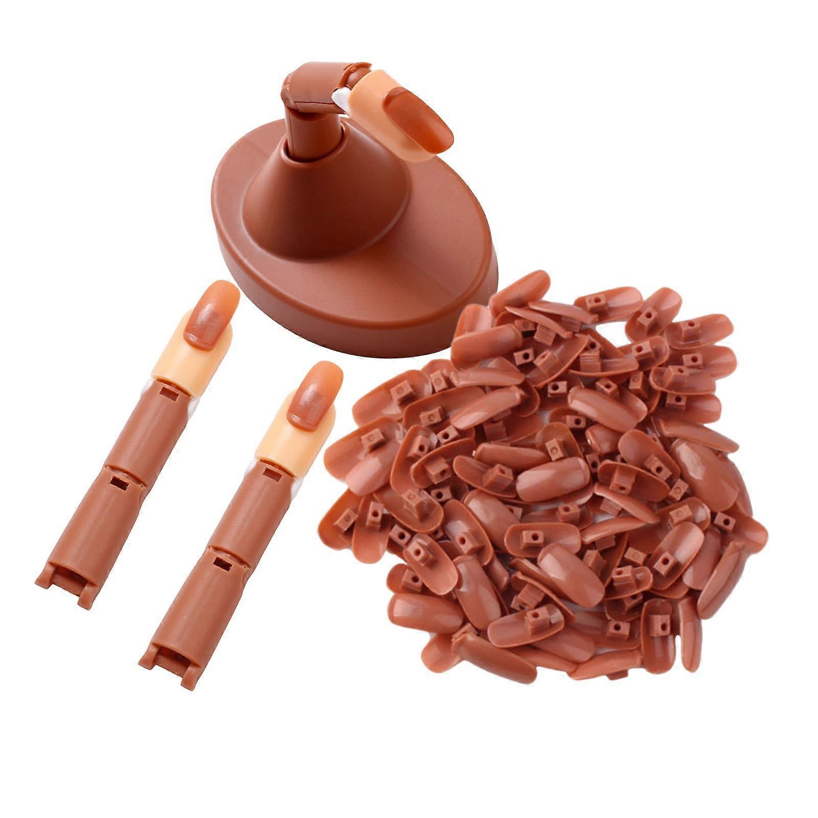 Adjustable Practice Hand for Nail Training Acrylic Nail  Set with Brown Base