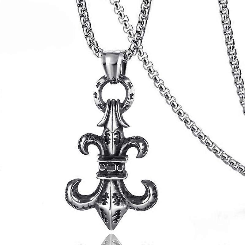 Oxidized Silver Fleur De Lis Necklace, 18"