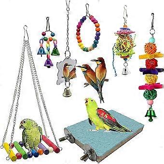 Lot de 7 jouets à mâcher pour oiseaux - Hamac à clochettes pour perroquets - Convient aux petites perruches, calopsittes, conures, pinsons, perruches, aras, perroquets et inséparables