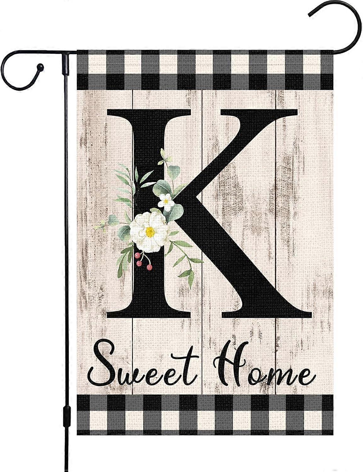 Monogram Letter K Initial Garden Flag 12x18 Double Sided Burlap Small Vertical Welcome Initial Family Last Name Personalized Sweet Home Flag Outdoor D