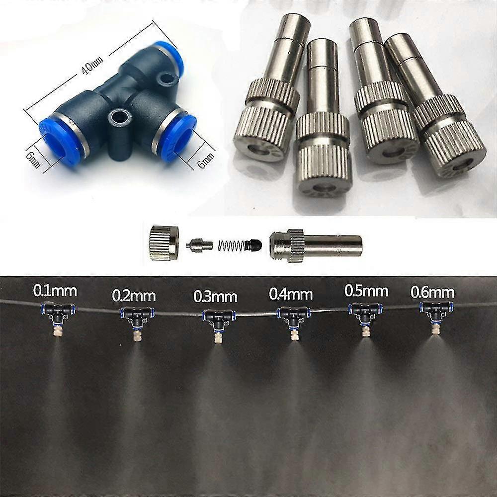 5pcs Fog Misting Nozzle With 6mm Tee Quick Connection Garden Water Irrigation