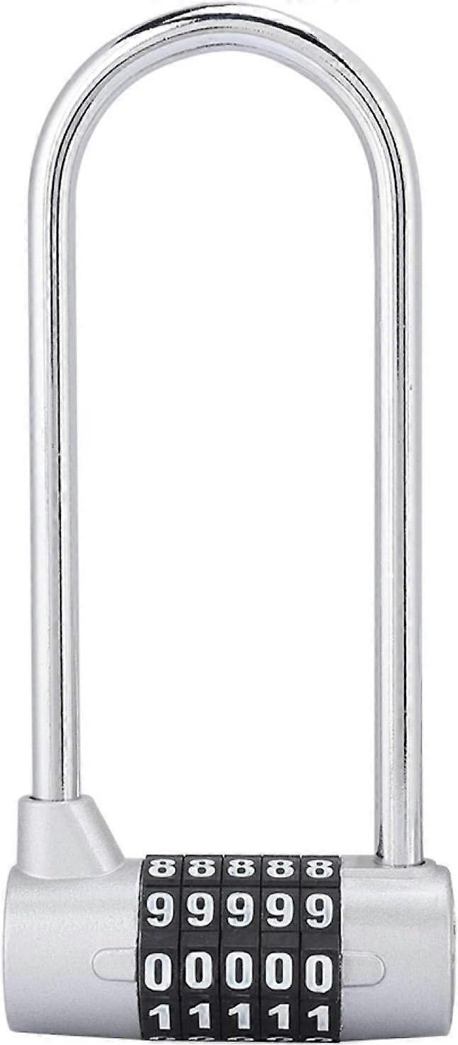 TCGG-5 Digit Combination Padlock Alloy Safety U Shaped Code Lock Extra Long Locker Lock With Code Lock(Silver)