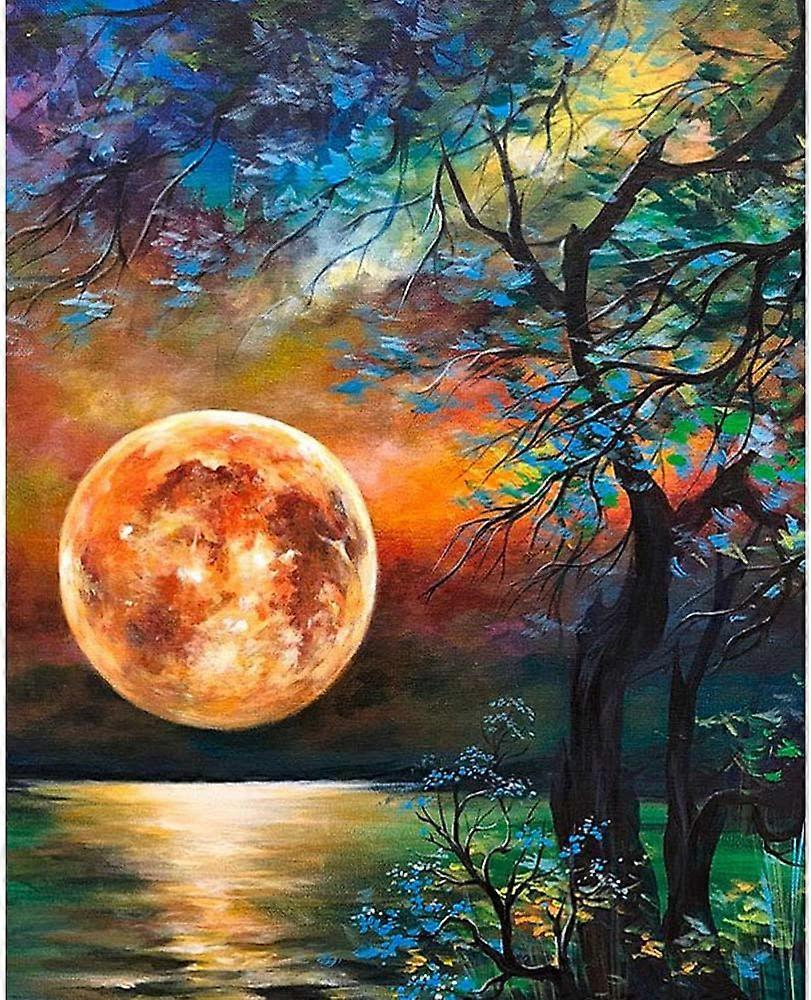 DIY Paint by Numbers for Adults Beginner, Moon Easy Paint by Numbers for Beginner, Acrylic Watercolor Paint by Number for Kids, Painting by Numbers Pe
