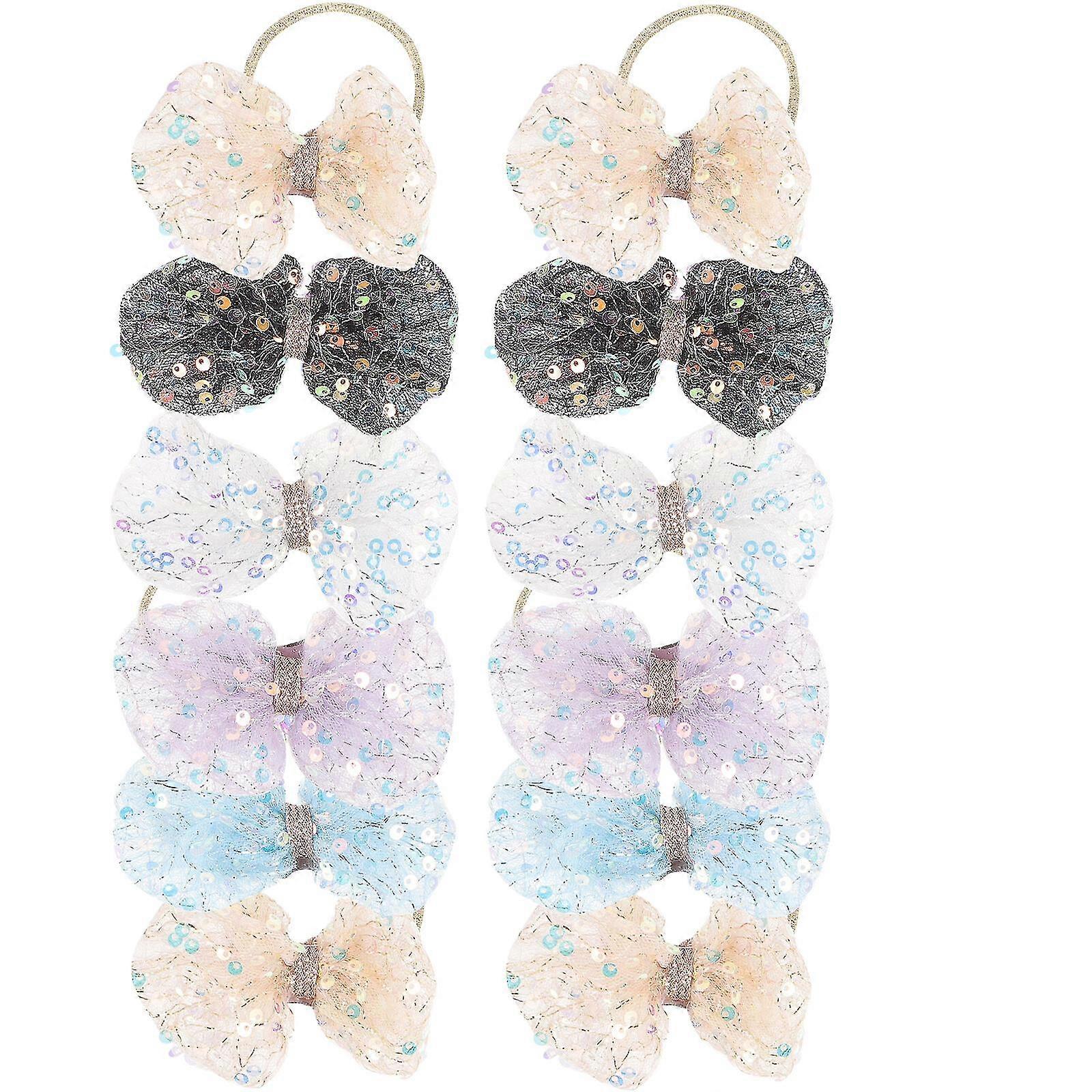 12 Pcs Glitter Bow Hair Ties Elastic Ponytail Holders Girl Hair Ties Sequin Bow Hair Ties