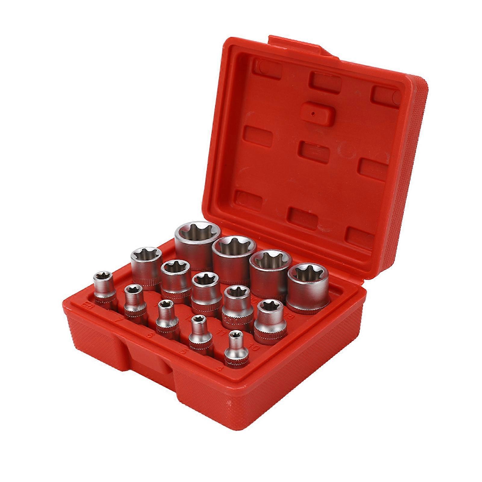 E Type Torx Star Bit Socket Set 14Pcs E4 to E24 1/4 3/8 1/2 Drive Repair Tool Kit