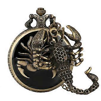 Retro Antique 3D Scorpion Bronze Quartz Pocket Watch Pendant Necklace Watch Fob Chain Jewelry Clock Gift with Scorpion Accessory