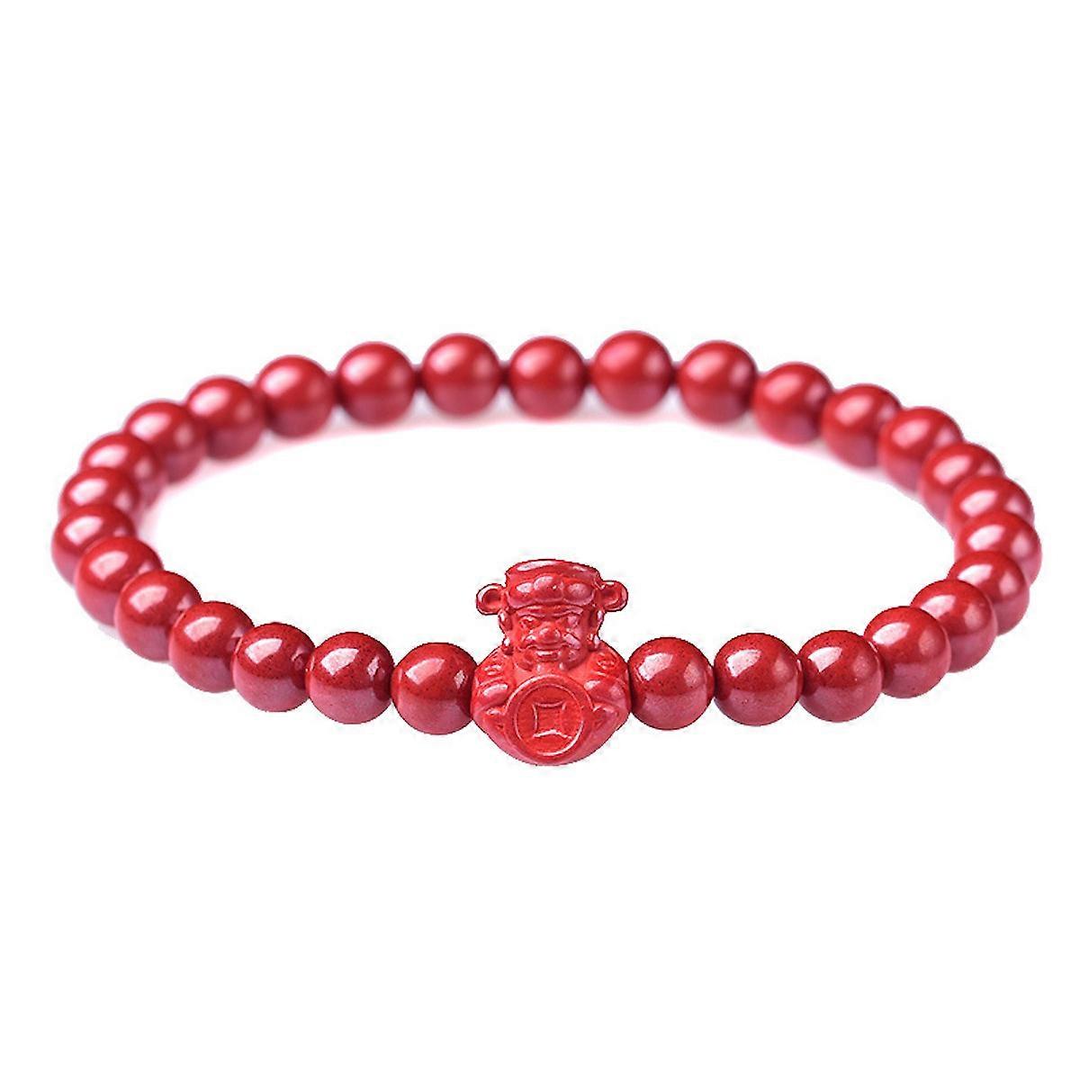 6mm Round Cinnabar Beads Bangle The God of Wealth Bracelet for Women