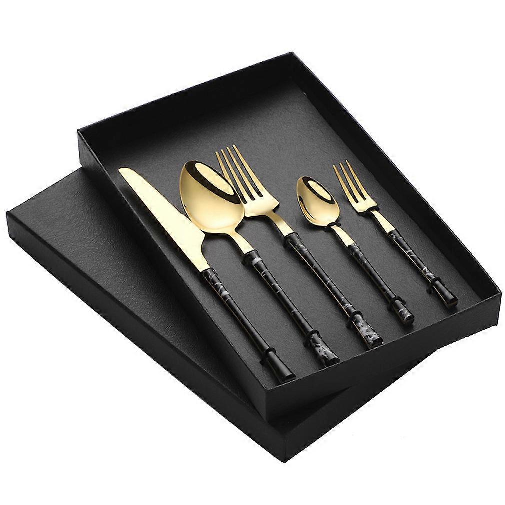 4pcs Cutlery Set Tableware Flatware Fork Knife Spoons Black Gold