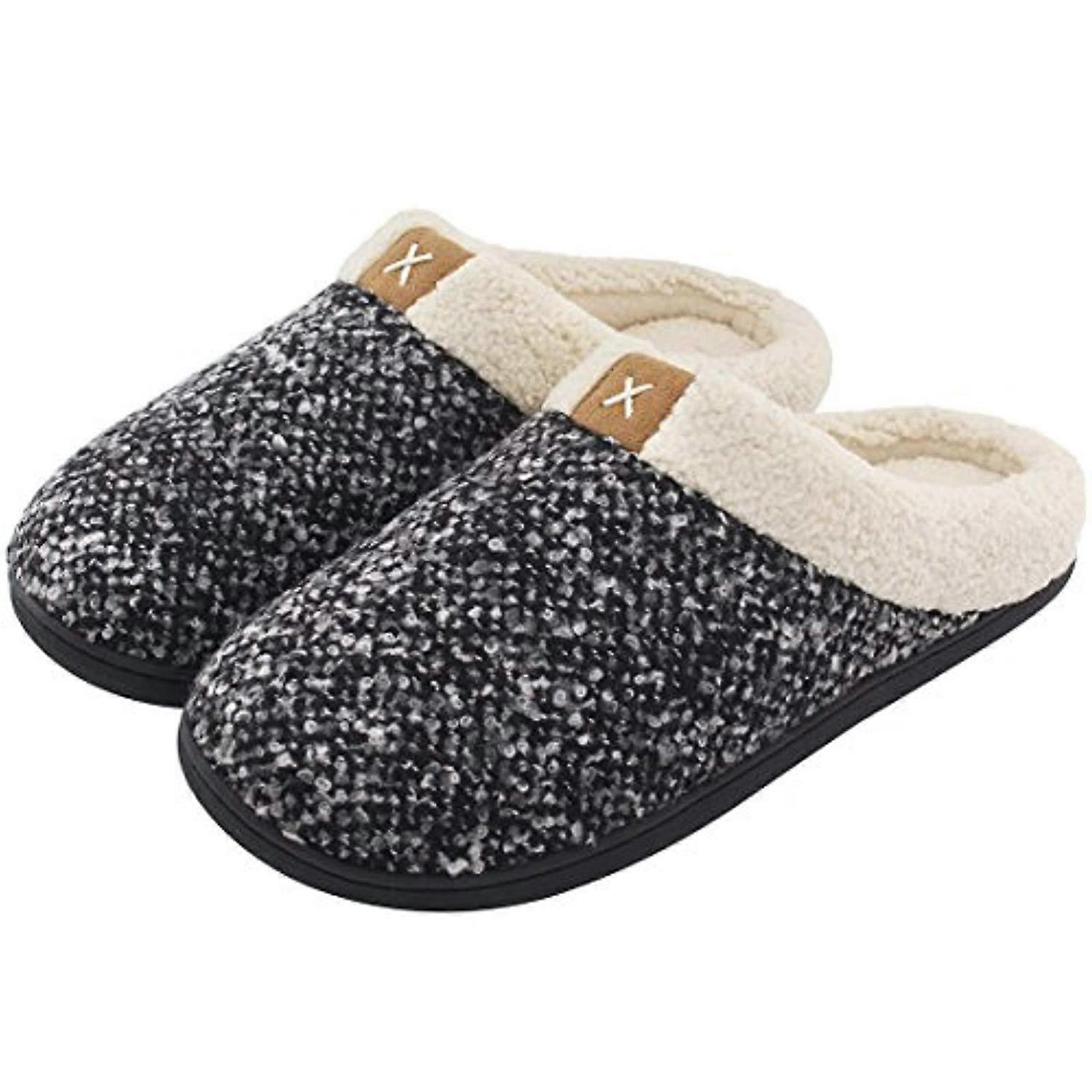 Indoor Bedroom Slipper with Memory Foam Wool-Like House Shoe with Anti-Skid Rubber Sole for Ladies