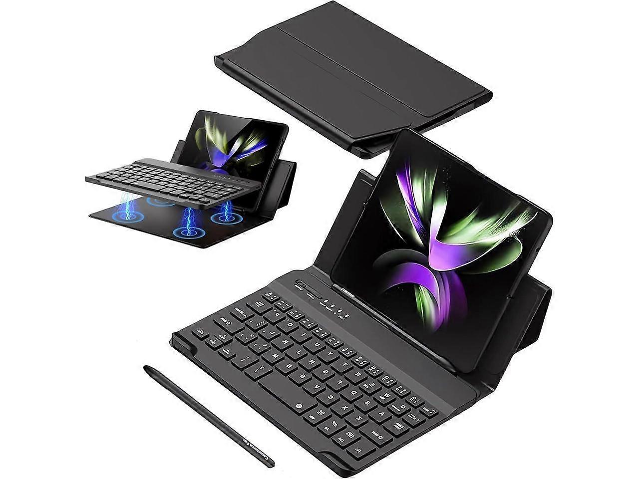 Wireless Bluetooth Keyboard Flip Leather Travel Carrying Case Cover with Stand for Samsung Galaxy Z Fold 5 / Fold 4 / Fold 2 / Galaxy Z Fold 3 / Googl