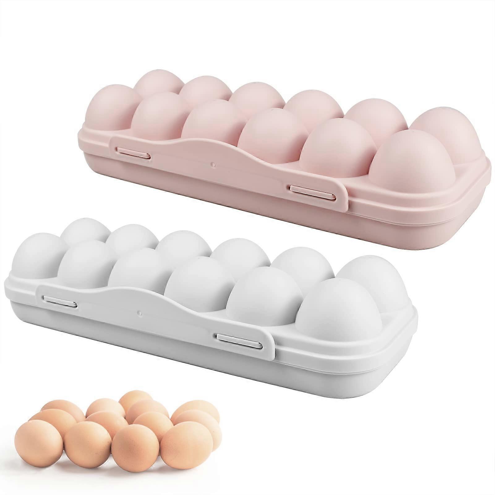 Egg Storage Box, 2 Pcs 12 Grid Plastic Egg Tray Holder with Lid, Stackable Egg Container for Fridge Storage
