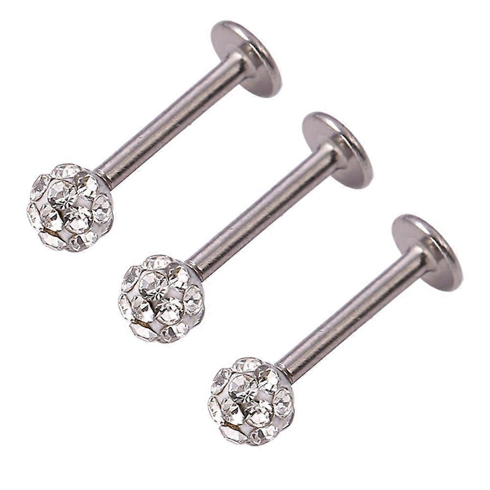 3pcs Zircon Round Nose Studs, Stainless Steel Set