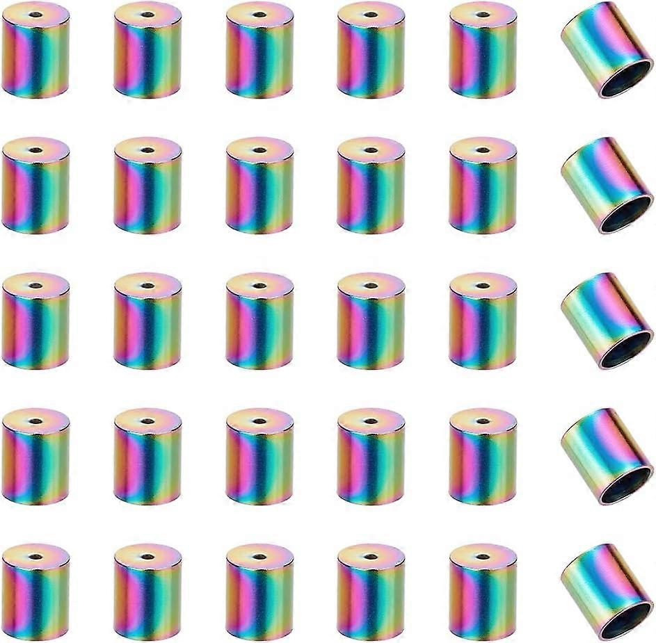 About 30pcs Stainless Steel Cord Ends Barrel End Caps Cord End Caps Rainbow Column Cone Leather Cord Ends Jewelry Making Caps End Caps Terminators Cor