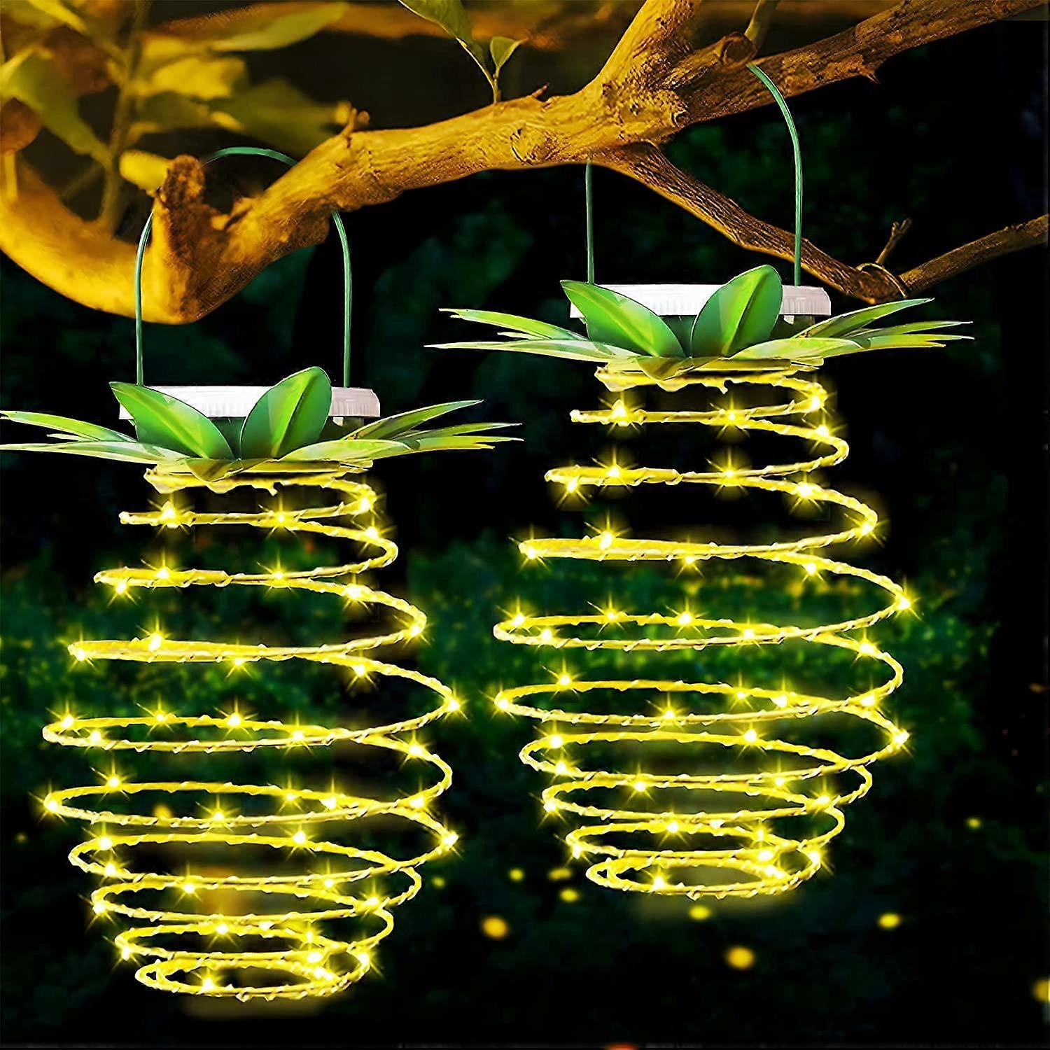 2 Pack Solar Lights, Hanging Pineapple Lantern Lights