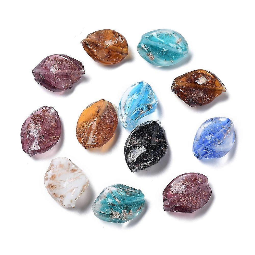 200pc Handmade Gold Sand Lampwork Beads Twist Mixed Color 20x15x7mm Hole: 2mm