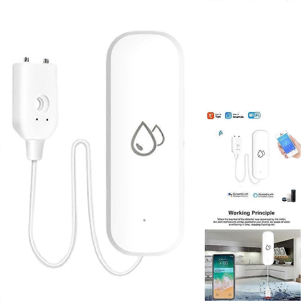 Tuya smart vannlekkasjedetektor WiFi, vannsensor med fjernkontroll Tuya / Smart Life App-overvåking, for kjøkken, kjeller, vask