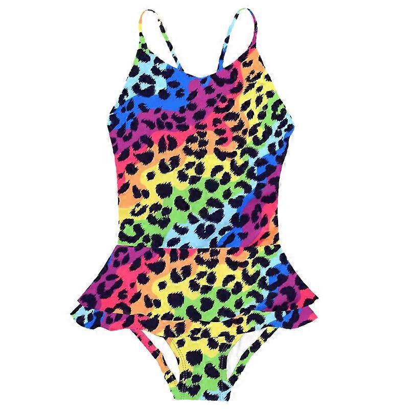 Girl's Colorful Leopard print Ruffle One Piece Swimsuits