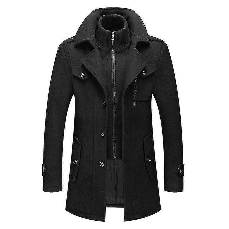 Men's Gentle Layered Collar Single Breasted Quilted Lined Wool Blend Pea Coat