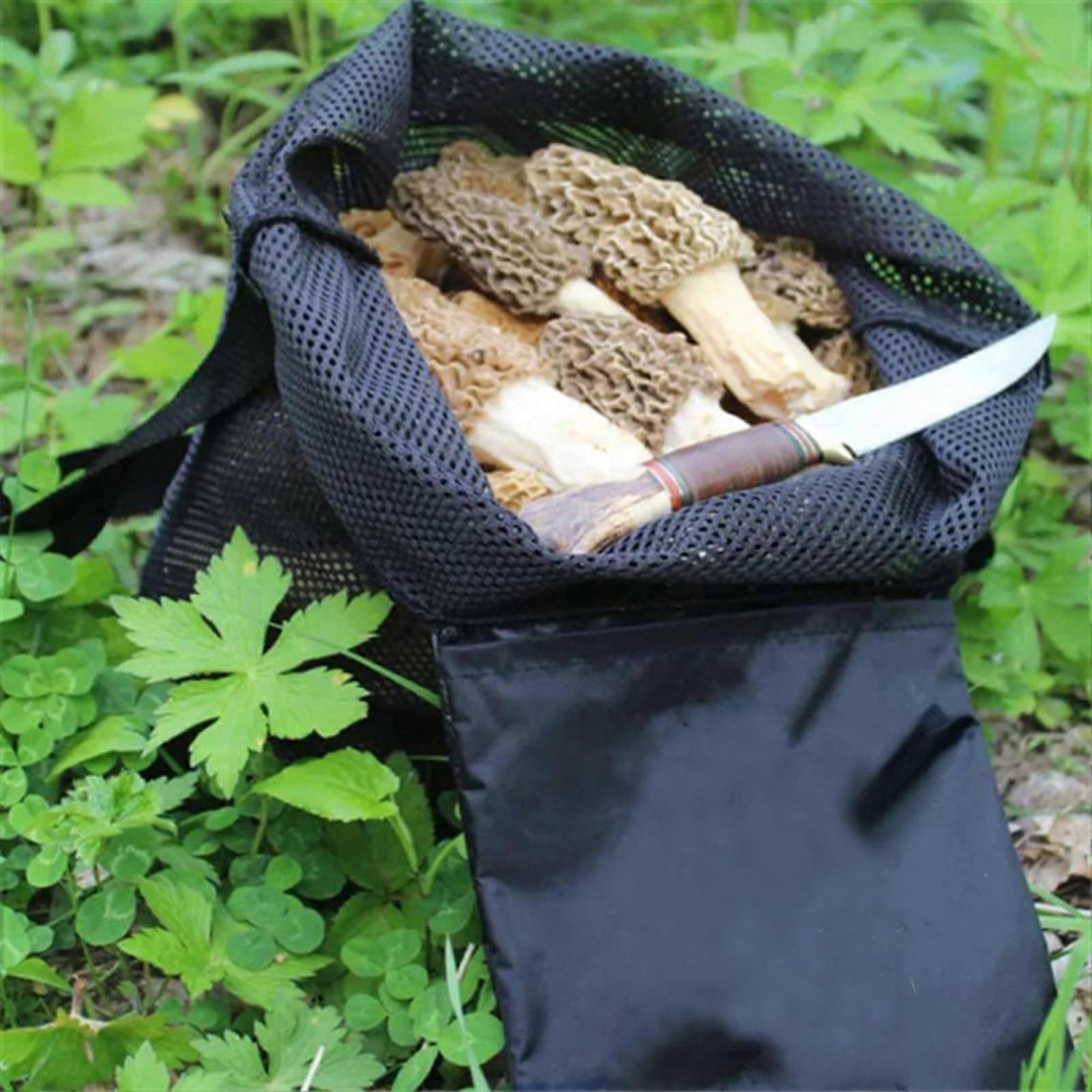 Sac De Cueillette Champignons/fruits En Maille - Libération Des Spores, Pliable, Sangle Réglable - Nylon Lavable, 42 X 36 Cm (21 X 17 Cm Plié) - Idéal Randonnée