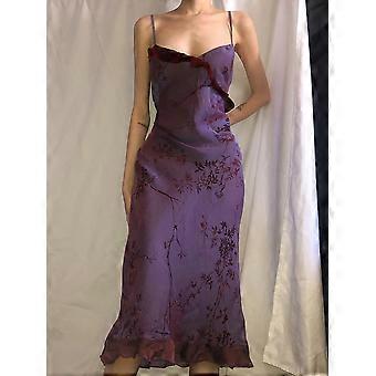 Purple Print Long Dress Women Summer Mesh Two-layers Straps Elegant  Sleeveless Evening Dresses Lady Vintage 2000s | Fruugo NO