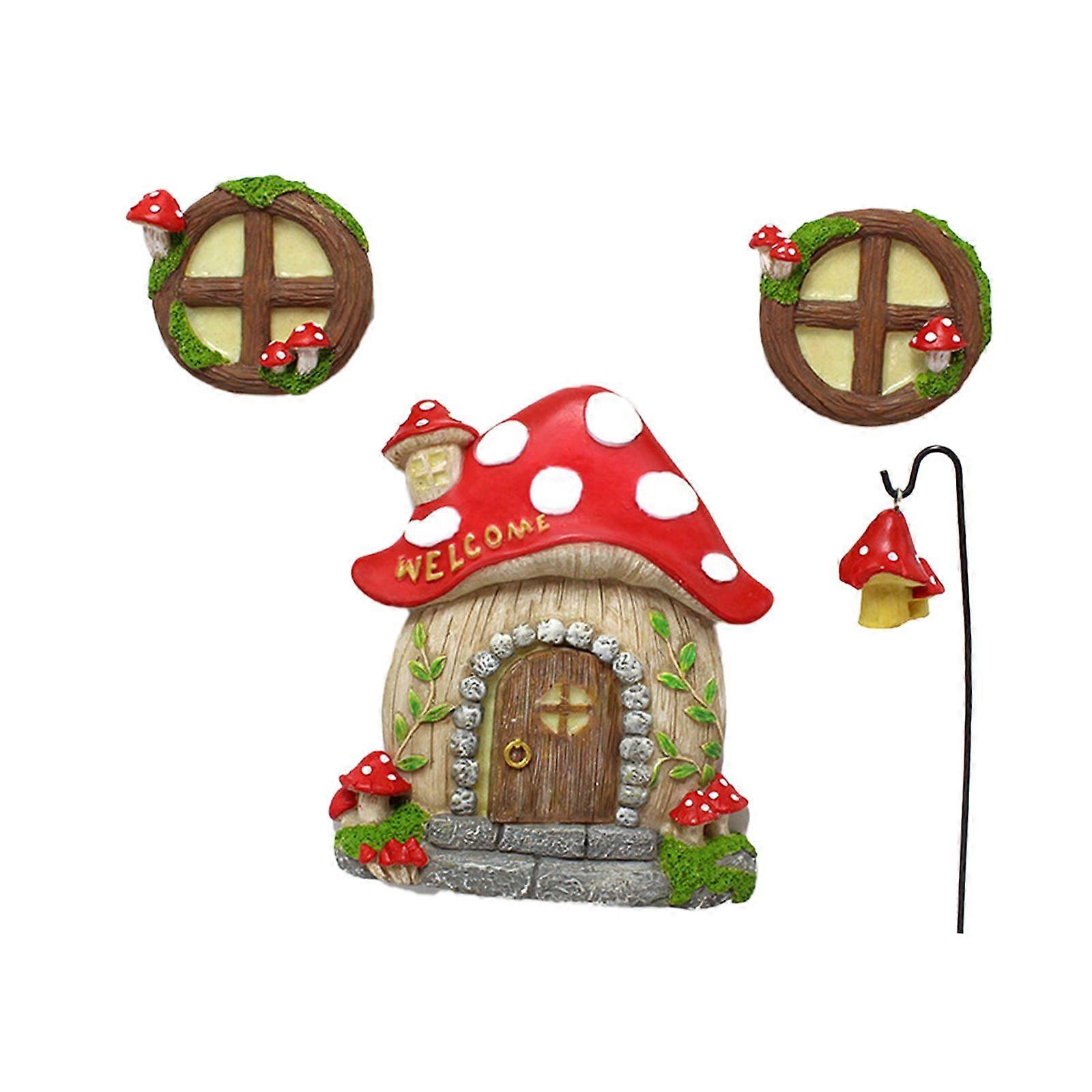 Garden Statue Set Glow in The Dark Mushroom Sculpture for Lawn Pathway Porch