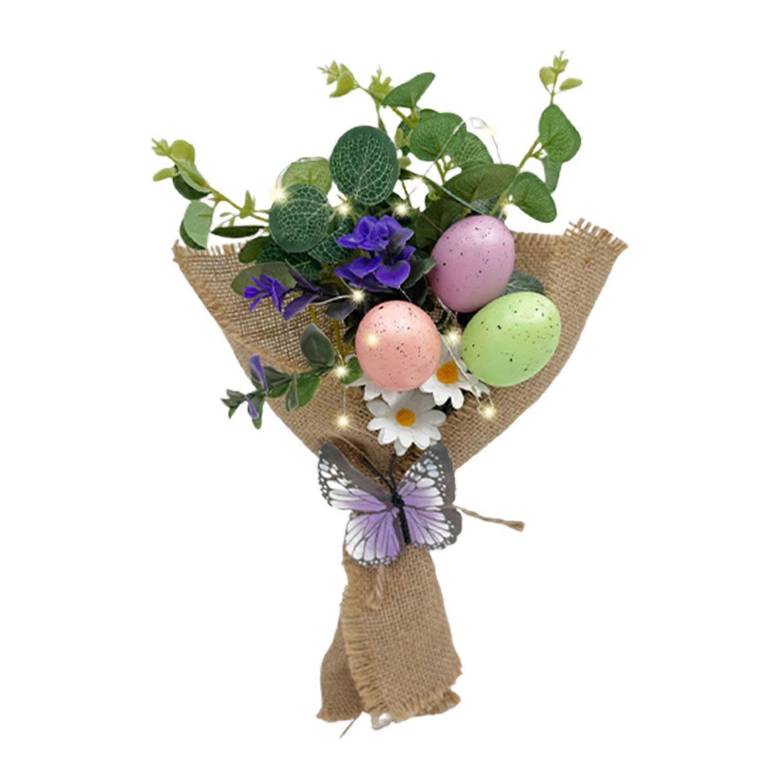 Artificial Easter Egg Flowers Handheld Spring Party Floral Stems Speckled Easter Egg Decorations with LED Light for Tabletop Ornaments