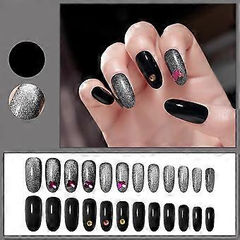 24pcs Cat Eye Langer Falscher Nagel Sternenhimmel Katzenauge Nägel tragen