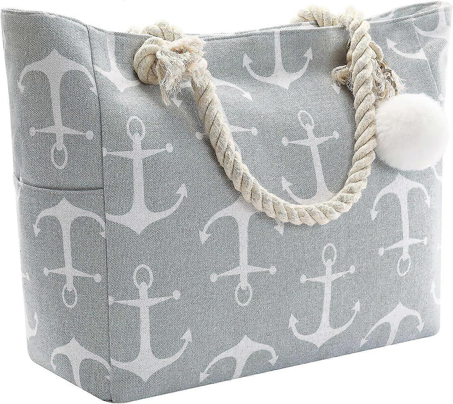 Women Large Beach Canvas Tote Bag with Zipper Pockets for Swim Pool Gym Hiking Picnic Travel