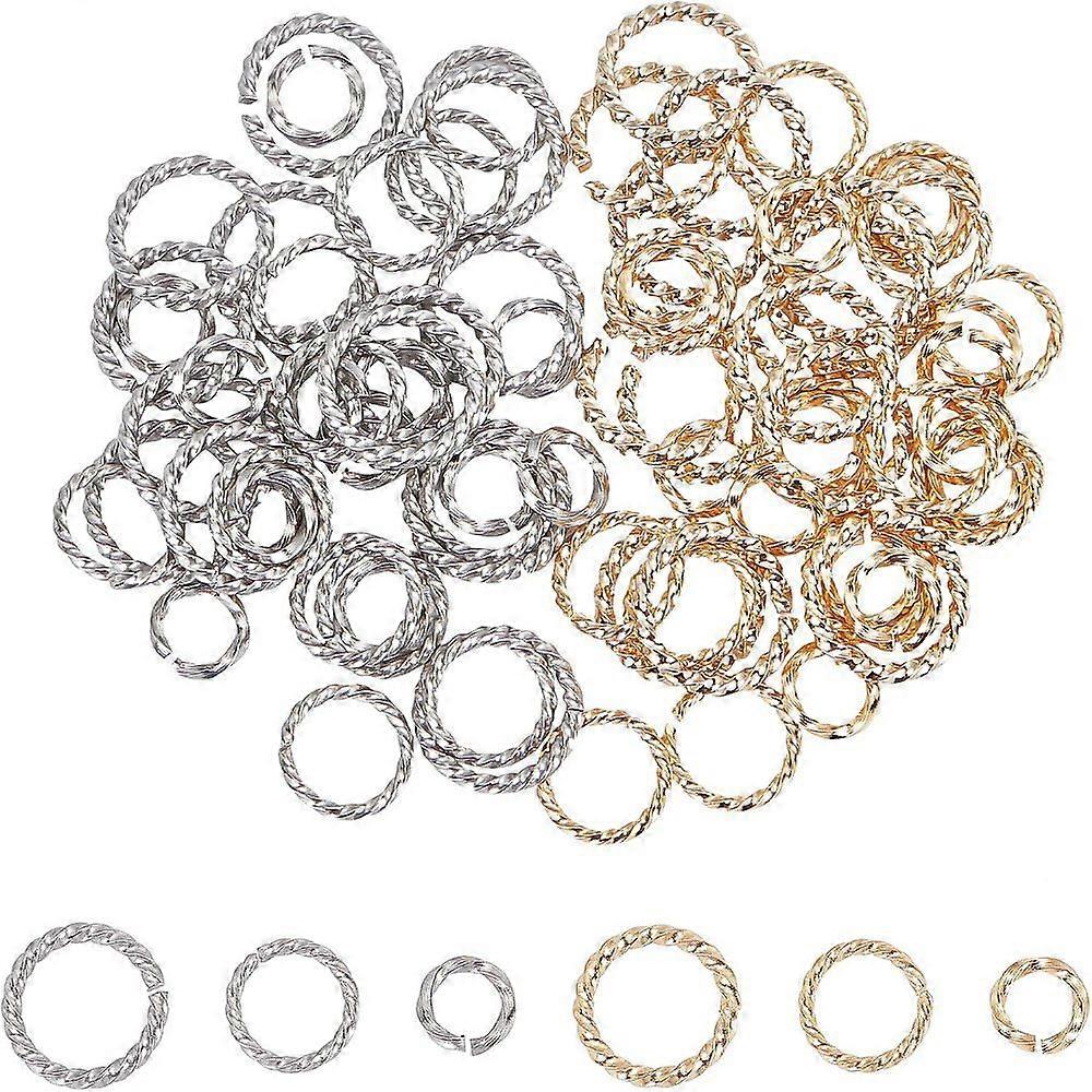 84Pcs 6 Style 304 Stainless Steel Jump Rings Open Jump Rings Twisted Golden & Stainless Steel Color 14pcs/style