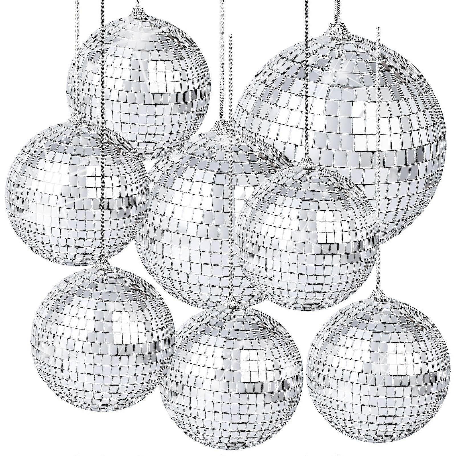 8 Pieces Mirror Disco Balls Silver Hanging Disco Light Mirror Ball