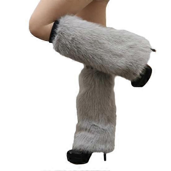 1 pár dámských návleků na nohy z imitace lišky, jednobarevné elastické chlupaté návleky na boty, dlouhé ponožky po kolena, módní doplňky