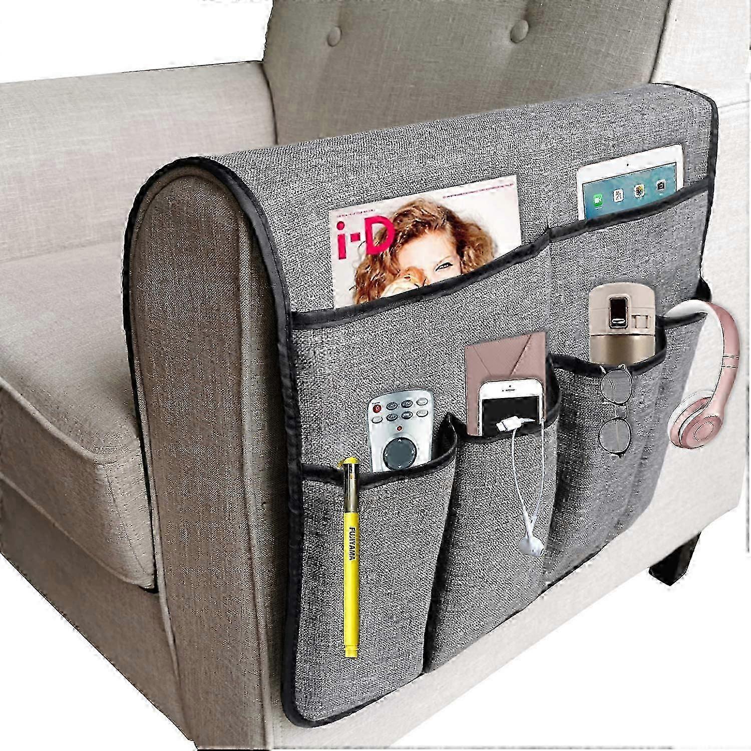 Large Sofa Organizer Caddy Organizer, Non-slip Tv Remote Control Holder Sofa Armrest Storage Bag, 19.7 * 35 Inchgrey