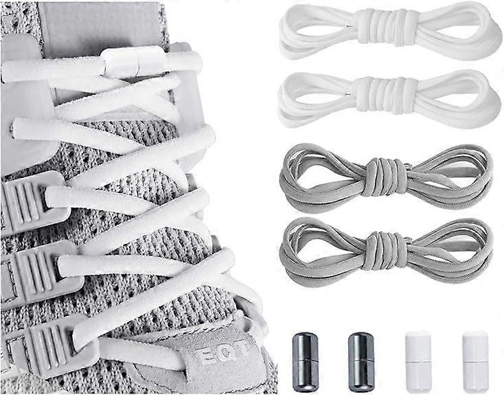 Elastic shoelaces for adults, children and the elderly, with two pairs of elastic shoelacesWhite-gray