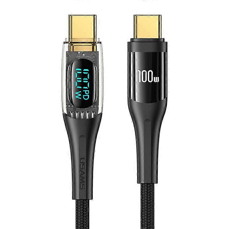 USAMS Type-C to Type-C PD100W Aluminum Alloy Transparent Digital Display Fast Charge Data Cable, Cable Length:1.2m 1.2m, Type-C to Type-C