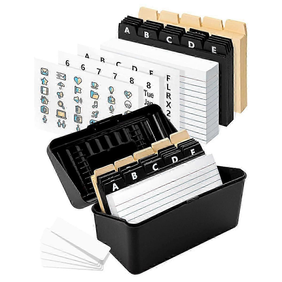 Index Card Holder Set 3x5Inch - Heavy Duty Index Card Recipe Box with Dividers Ruled Cards & Sticke