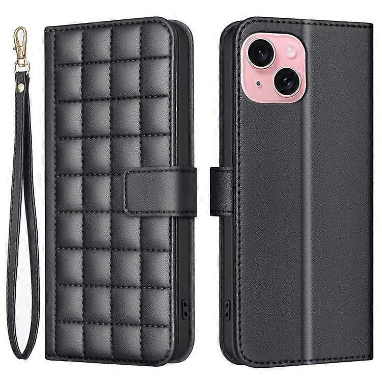 BINFEN COLOR BF34 Compatible For iPhone 15 Case PU Leather Square Grid Pattern Phone Cover