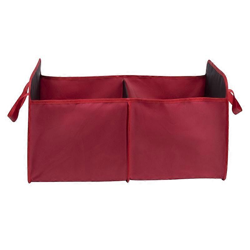Large 600D Oxford Cloth Car Trunk Organizer Portable Foldable Storage Box with Handle Strap-Red