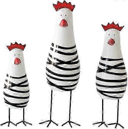 3 Pieces Wooden Chicken Rooster Decor Figures Set Farmhouse Rustic Home Office Decor