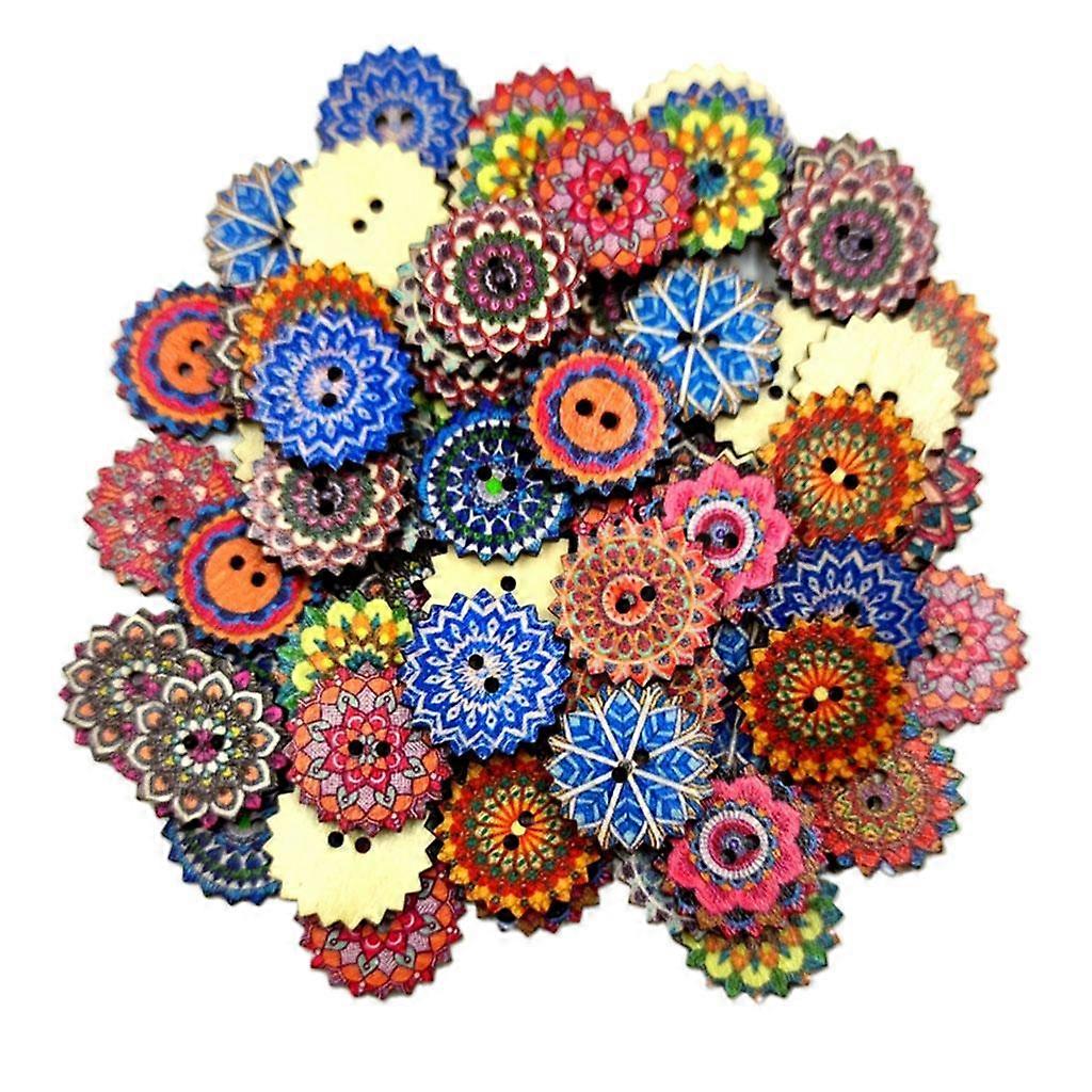 Pack of 100Pcs Flowers Painted Colorful Buttons DIY for Shaped Buttons Bohemia