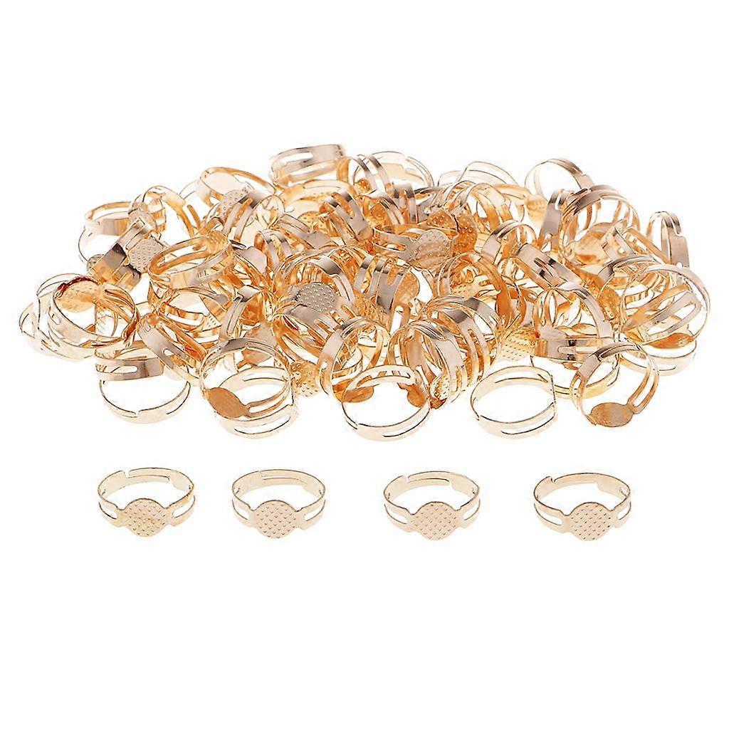 100pcs Adjustable Ring Base Cabochon Round Pad Bezel Settings Blanks Gold