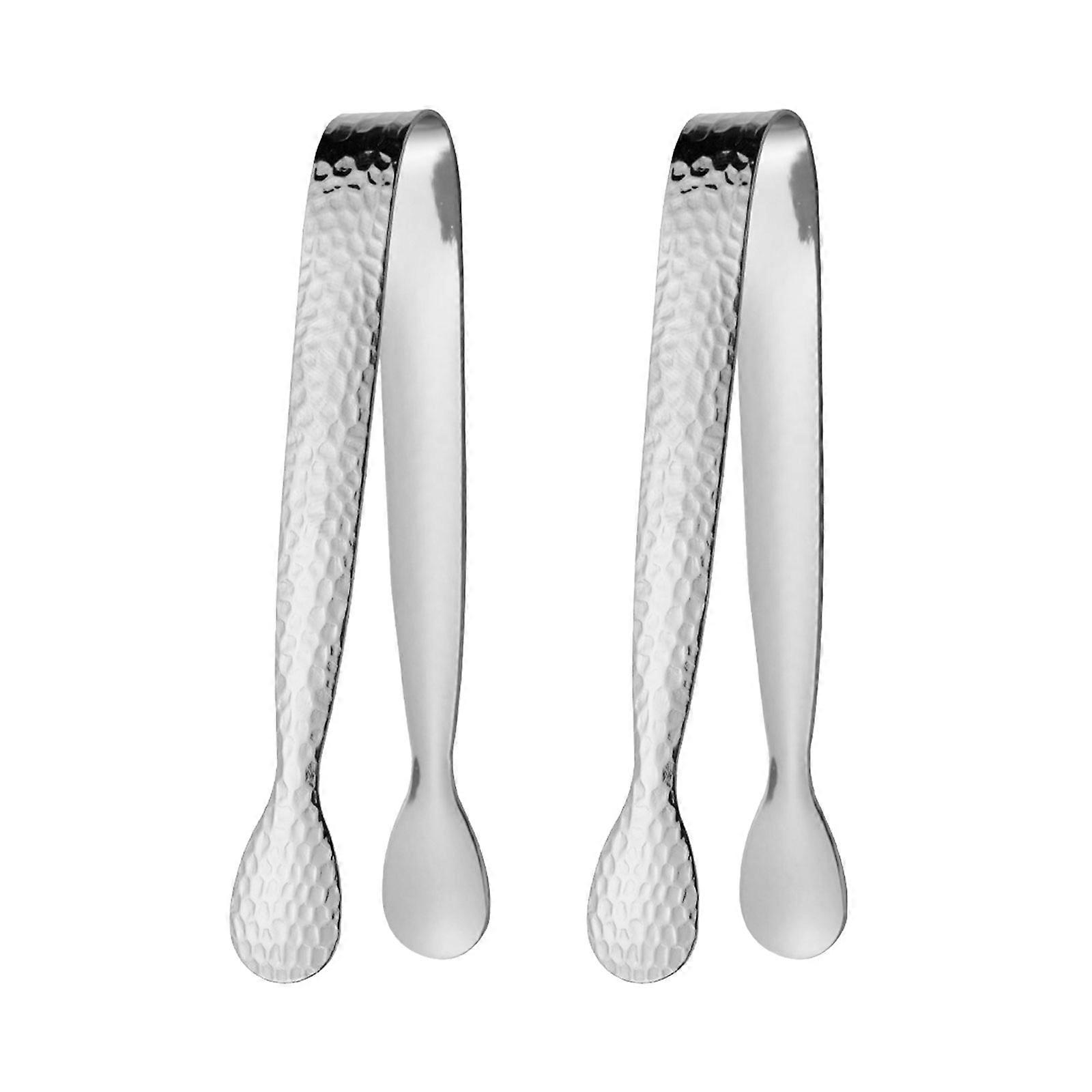 2Pieces Compactly Stainless Steel Ice Tongs For Easy Ice Serving In Bar And Homes Partys Essential Serving Tongs Silver