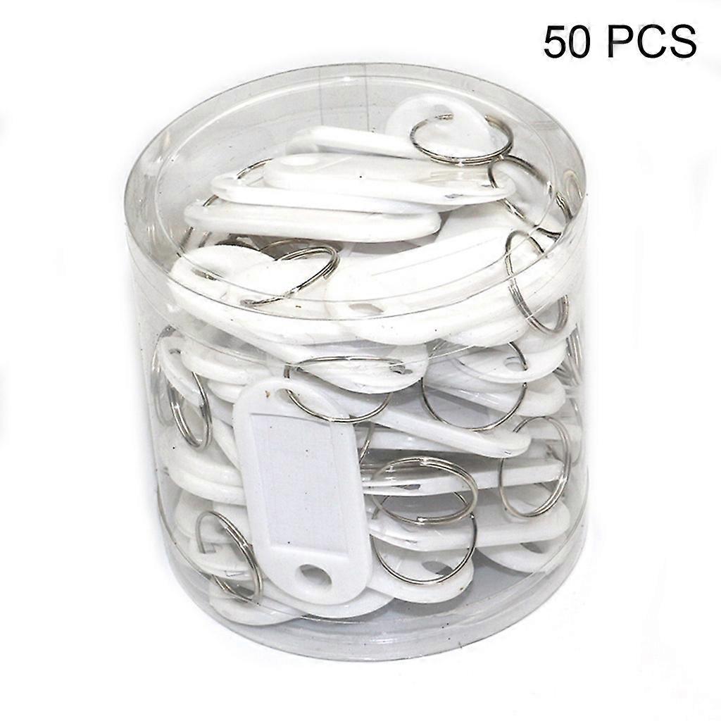 50pcs for Key ID Tag Baggage Luggage Name Label Card with Split Ring Keyring White