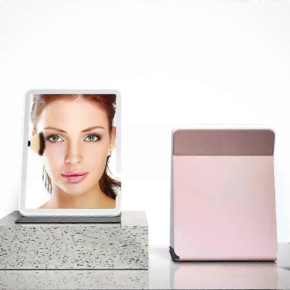 Makeup Mirror Foldable Portable 3-Color Dimmable Lighting Rechargeable Tabletop Folding Vanity Cosmetic Mirror with LED Lights