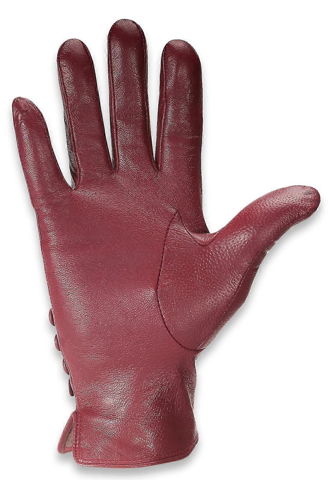 Quivano Womens Gloves - 4 Button - With Soft Fabric Lining  323-200 L Ruby
