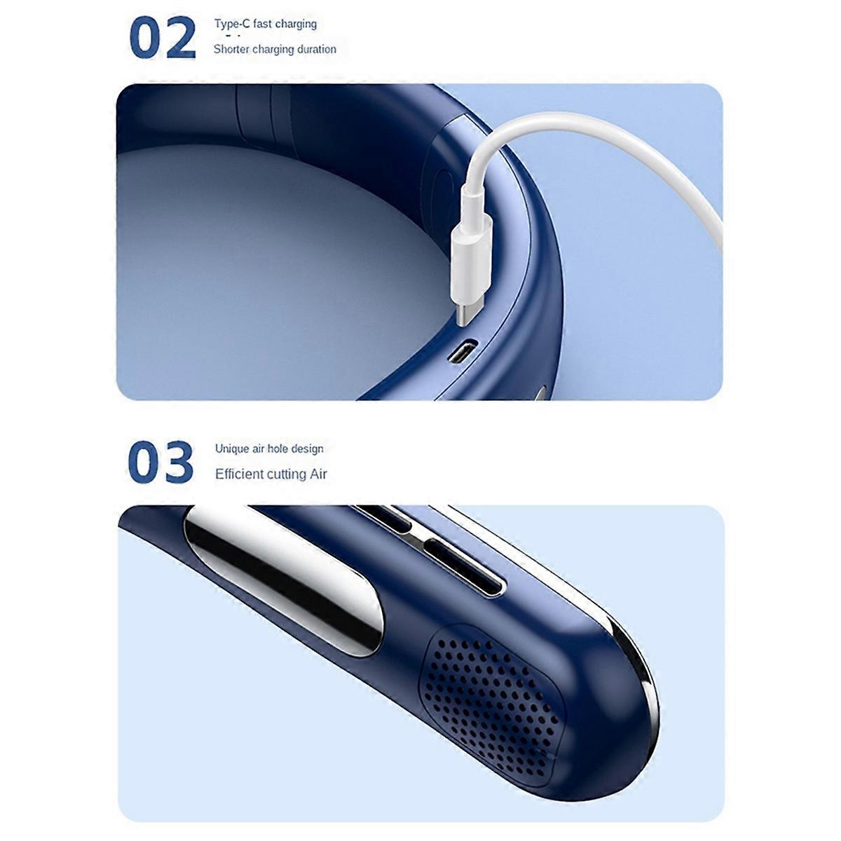 Portable Neck Fan Rechargeable - 3000MAh Capacity Bladeless Hanging Neck Fan Cooling Cooler Fan