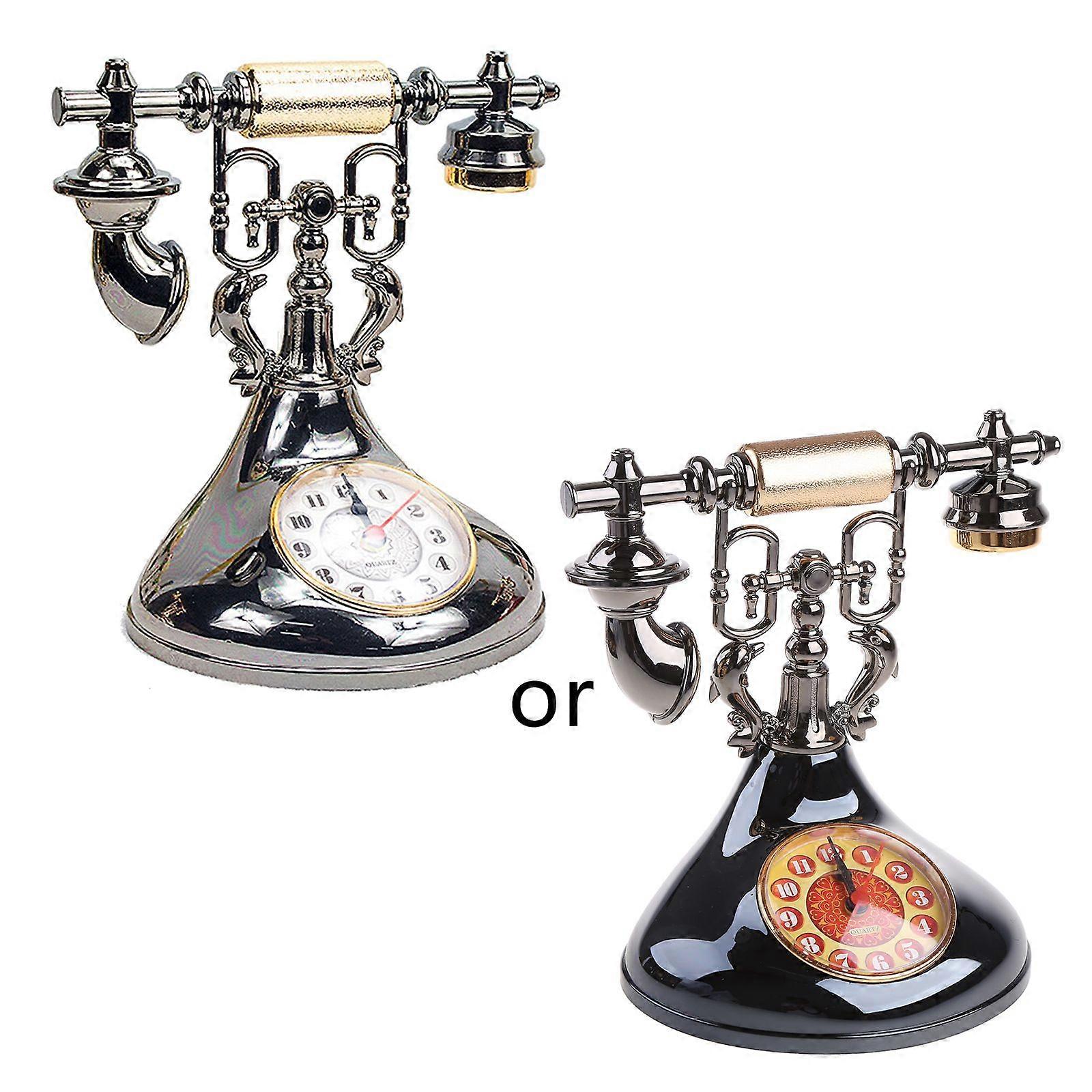 Retro Telephone Model Alarm Clock for Creative Timekeeper Desktop Ornament for Home Kids Room Bedside Table Decoration