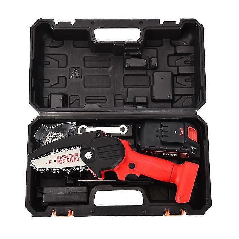 Battery Operated Mini Chainsaw With 1 Battery And 2 Chains 4 Inches Portable Rechargeable Chainsaw For Cutting Garden Branches Chain Thickness 4mm